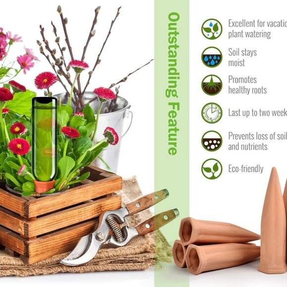 Ceramic Plant Waterer Set of 6 Pack Terracotta Self Watering Spikes,Wine Bottle - Picture 4 of 8